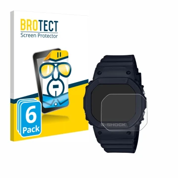 Front side of a product packaging with the brand logo BROTECT. Next to it is the device Casio G-Shock GMD-S5600 shown with the