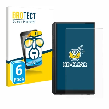 Front side of a product packaging with the brand logo BROTECT. Next to it is the device FiiO M11s shown with the corresponding