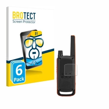 Front side of a product packaging with the brand logo BROTECT. Next to it is the device Motorola Talkabout T82 shown with the 