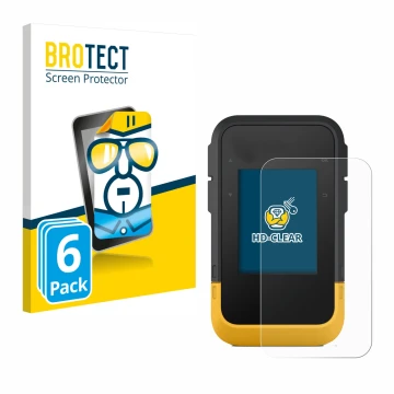 Front side of a product packaging with the brand logo BROTECT. Next to it is the device Garmin eTrex SE shown with the corresp