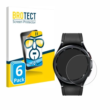 Front side of a product packaging with the brand logo BROTECT. Next to it is the device Samsung Galaxy Watch 6 Classic (47 mm)