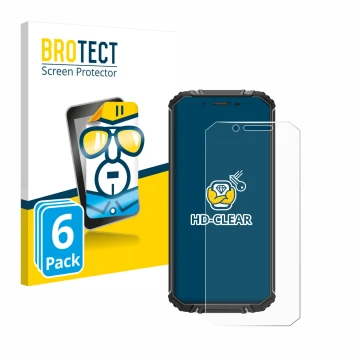 Front side of a product packaging with the brand logo BROTECT. Next to it is the device Oukitel WP18 shown with the correspond