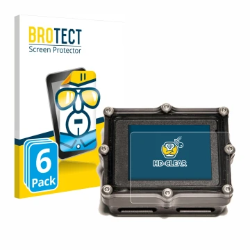 Front side of a product packaging with the brand logo BROTECT. Next to it is the device Shearwater Petrel 2 dive computer show