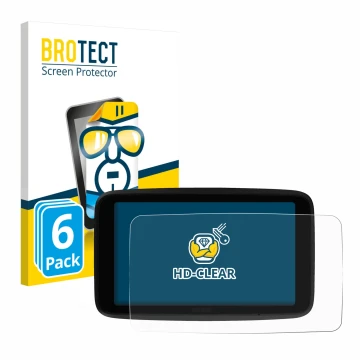 Front side of a product packaging with the brand logo BROTECT. Next to it is the device TomTom GO Superior 6