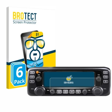 Front side of a product packaging with the brand logo BROTECT. Next to it is the device Icom IC-2730E shown with the correspon