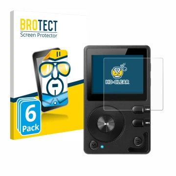Front side of a product packaging with the brand logo BROTECT. Next to it is the device Hifi Walker H2 shown with the correspo