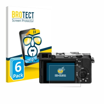 Front side of a product packaging with the brand logo BROTECT. Next to it is the device Sony Alpha 7C II (ILCE-7CM2) shown wit