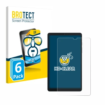 Front side of a product packaging with the brand logo BROTECT. Next to it is the device Blackview Tab 60 8.68