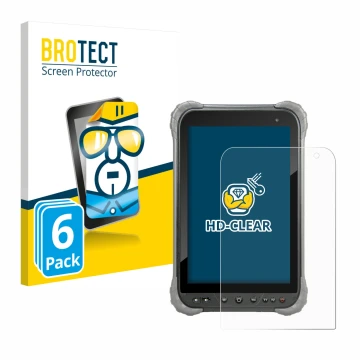 Front side of a product packaging with the brand logo BROTECT. Next to it is the device Juniper Systems Cedar CT8X2 shown with