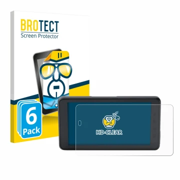 Front side of a product packaging with the brand logo BROTECT. Next to it is the device BMW ConnectedRide Navigator shown with