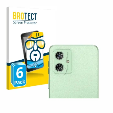 Front side of a product packaging with the brand logo BROTECT. Next to it is the device Motorola Moto G54 (ONLY Camera Lens) s