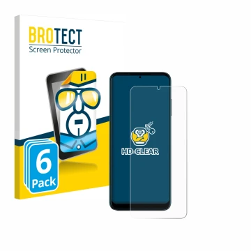 Front side of a product packaging with the brand logo BROTECT. Next to it is the device Telekom T Phone Pro shown with the cor