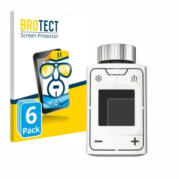 Front side of a product packaging with the brand logo BROTECT. Next to it is the device AVM FRITZ!DECT 302 shown with the corr