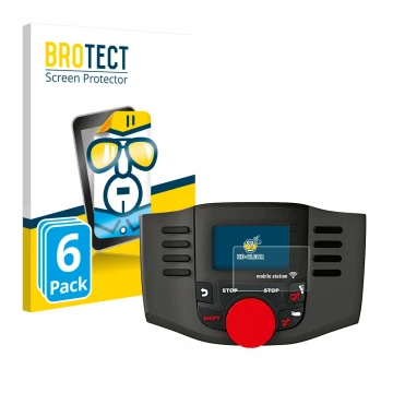 Front side of a product packaging with the brand logo BROTECT. Next to it is the device Märklin Mobile Station WLAN 60667 show