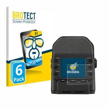 Front side of a product packaging with the brand logo BROTECT. Next to it is the device Zoom Q2n-4K shown with the correspondi