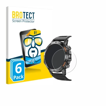 Front side of a product packaging with the brand logo BROTECT. Next to it is the device Lemfo Smartwatch 1.39