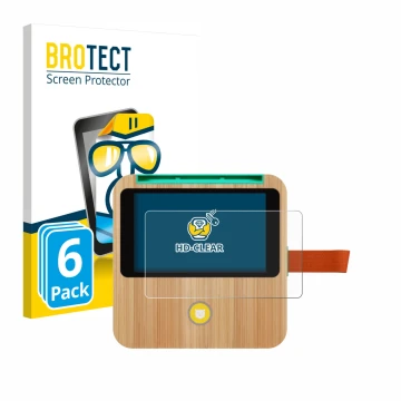 Front side of a product packaging with the brand logo BROTECT. Next to it is the device tigerbox Touch Plus shown with the cor