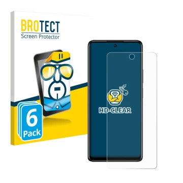Front side of a product packaging with the brand logo BROTECT. Next to it is the device Infinix Hot 40 Pro shown with the corr