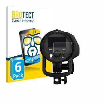Front side of a product packaging with the brand logo BROTECT. Next to it is the device Profoto B1X shown with the correspondi