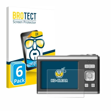 Front side of a product packaging with the brand logo BROTECT. Next to it is the device Rollei Compactline 10X shown with the 