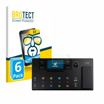Front side of a product packaging with the brand logo BROTECT. Next to it is the device Line 6 Helix LT shown with the corresp