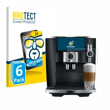 Front side of a product packaging with the brand logo BROTECT. Next to it is the device Jura J8 twin shown with the correspond