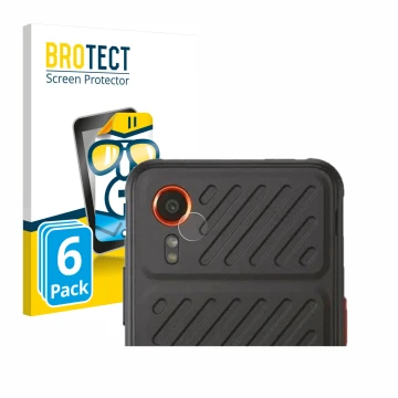 Front side of a product packaging with the brand logo BROTECT. Next to it is the device Samsung Galaxy XCover 7 (ONLY Camera L