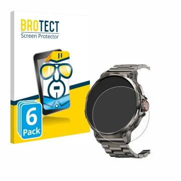 Front side of a product packaging with the brand logo BROTECT. Next to it is the device Tesofit Smartwatch 1.85