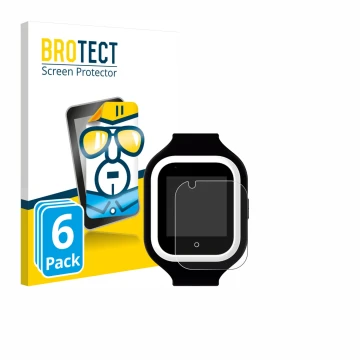 Front side of a product packaging with the brand logo BROTECT. Next to it is the device SaveFamily Iconic Plus 4G shown with t