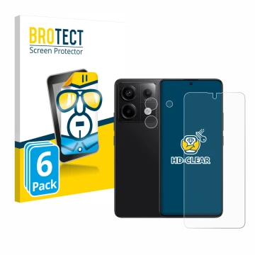 Front side of a product packaging with the brand logo BROTECT. Next to it is the device Xiaomi Redmi Note 13 Pro 5G (Front+Cam