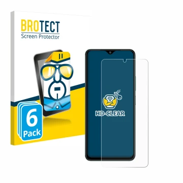 Front side of a product packaging with the brand logo BROTECT. Next to it is the device Xiaomi Redmi A3 shown with the corresp