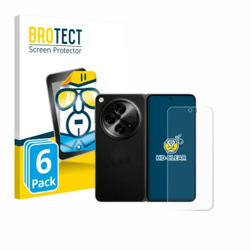 Front side of a product packaging with the brand logo BROTECT. Next to it is the device OnePlus Open (case-friendly) shown wit