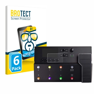 Front side of a product packaging with the brand logo BROTECT. Next to it is the device Line 6 POD Go shown with the correspon