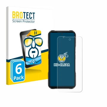 Front side of a product packaging with the brand logo BROTECT. Next to it is the device Doogee V20S shown with the correspondi