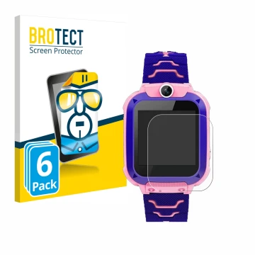 Front side of a product packaging with the brand logo BROTECT. Next to it is the device Bothergu Kids Smartwatch Q12 shown wit