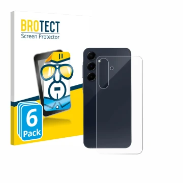 Front side of a product packaging with the brand logo BROTECT. Next to it is the device Samsung Galaxy A55 5G (Back) shown wit