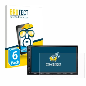 Front side of a product packaging with the brand logo BROTECT. Next to it is the device Atoto F7 WE shown with the correspondi