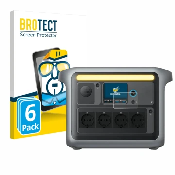 Front side of a product packaging with the brand logo BROTECT. Next to it is the device Anker SOLIX C1000X shown with the corr