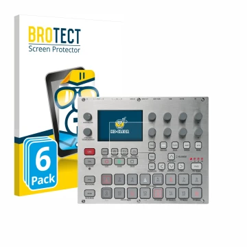 Front side of a product packaging with the brand logo BROTECT. Next to it is the device Elektron Syntakt E25 Remix Edition sho