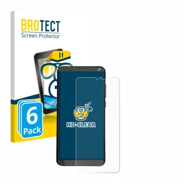 Front side of a product packaging with the brand logo BROTECT. Next to it is the device Brondi Amico XL shown with the corresp