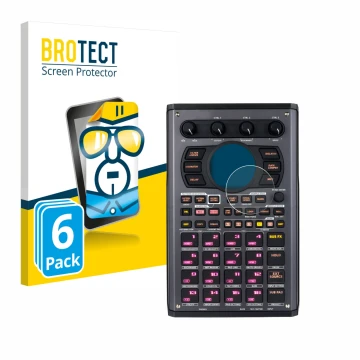 Front side of a product packaging with the brand logo BROTECT. Next to it is the device Roland SP-404MKII shown with the corre