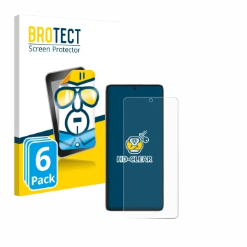 Front side of a product packaging with the brand logo BROTECT. Next to it is the device Xiaomi Poco F6 shown with the correspo