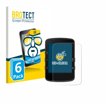 Front side of a product packaging with the brand logo BROTECT. Next to it is the device Bryton Rider 460 shown with the corres