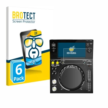 Front side of a product packaging with the brand logo BROTECT. Next to it is the device Pioneer XDJ -700 shown with the corres