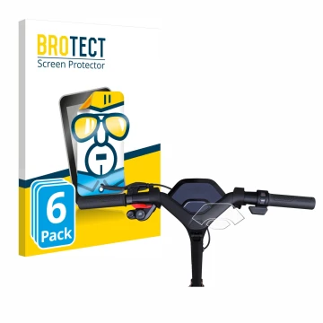 Front side of a product packaging with the brand logo BROTECT. Next to it is the device Segway Ninebot P65D shown with the cor