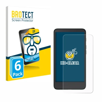 Front side of a product packaging with the brand logo BROTECT. Next to it is the device Xiaomi Moaan InkPalm 5 shown with the 