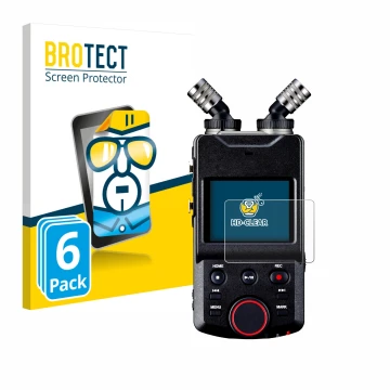 Front side of a product packaging with the brand logo BROTECT. Next to it is the device Tascam Portacapture X6 shown with the 