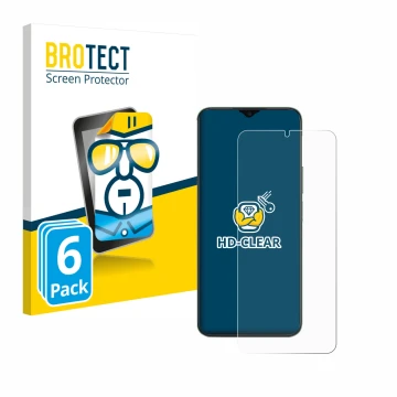 Front side of a product packaging with the brand logo BROTECT. Next to it is the device Honor X6b shown with the corresponding