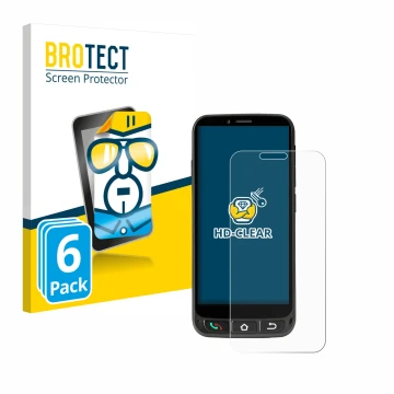 Front side of a product packaging with the brand logo BROTECT. Next to it is the device SPC Zeus 4G Pro shown with the corresp