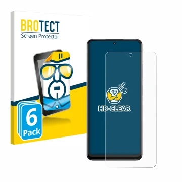 Front side of a product packaging with the brand logo BROTECT. Next to it is the device realme 12 4G shown with the correspond